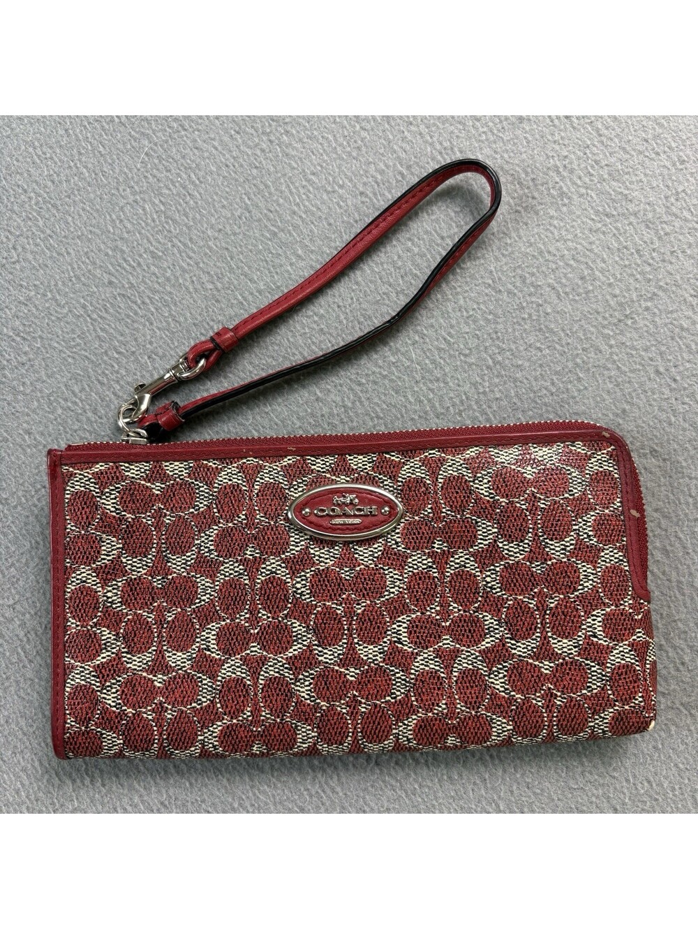 Coach Coated Canvas Monogram Wristlet Wallet Red
